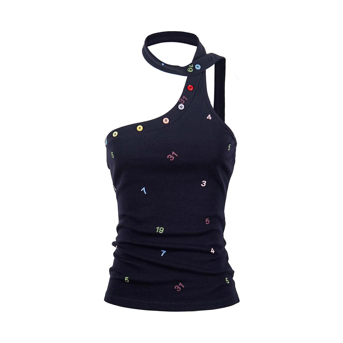 Irregular Halter Neck One Shoulder Letter Print Crop Top for Women