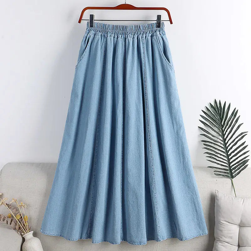 Classic Retro Denim Midi Regular Fit Skirt For Women