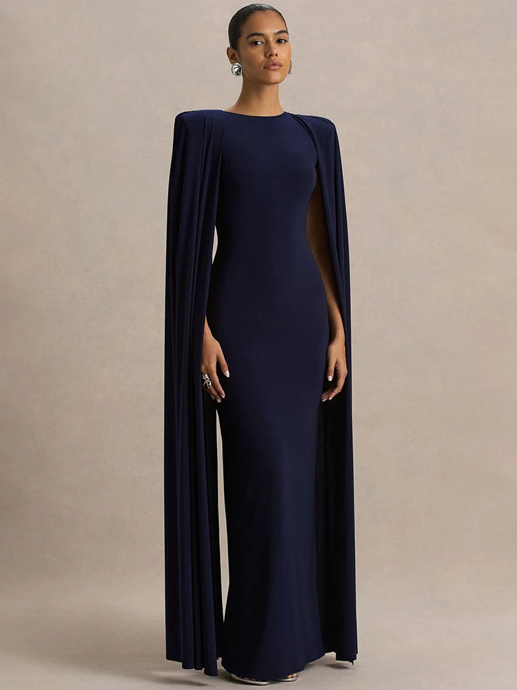 Cape Sleeve Maxi Dress With Side Split