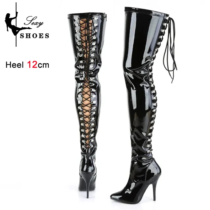 Plus Size Over-The-Knee Leather Stiletto Boots for Women