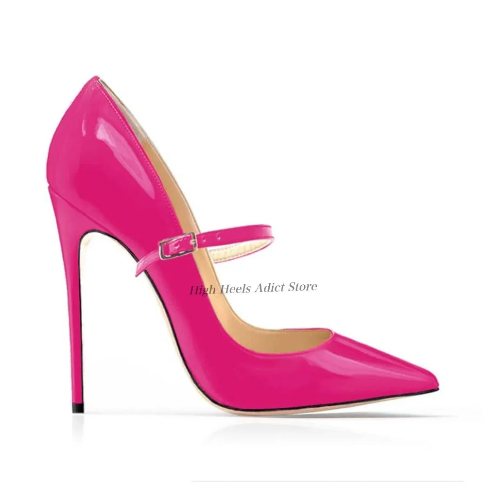 Baby Blue Patent Leather Pointy Toe Strappy Pumps For Women