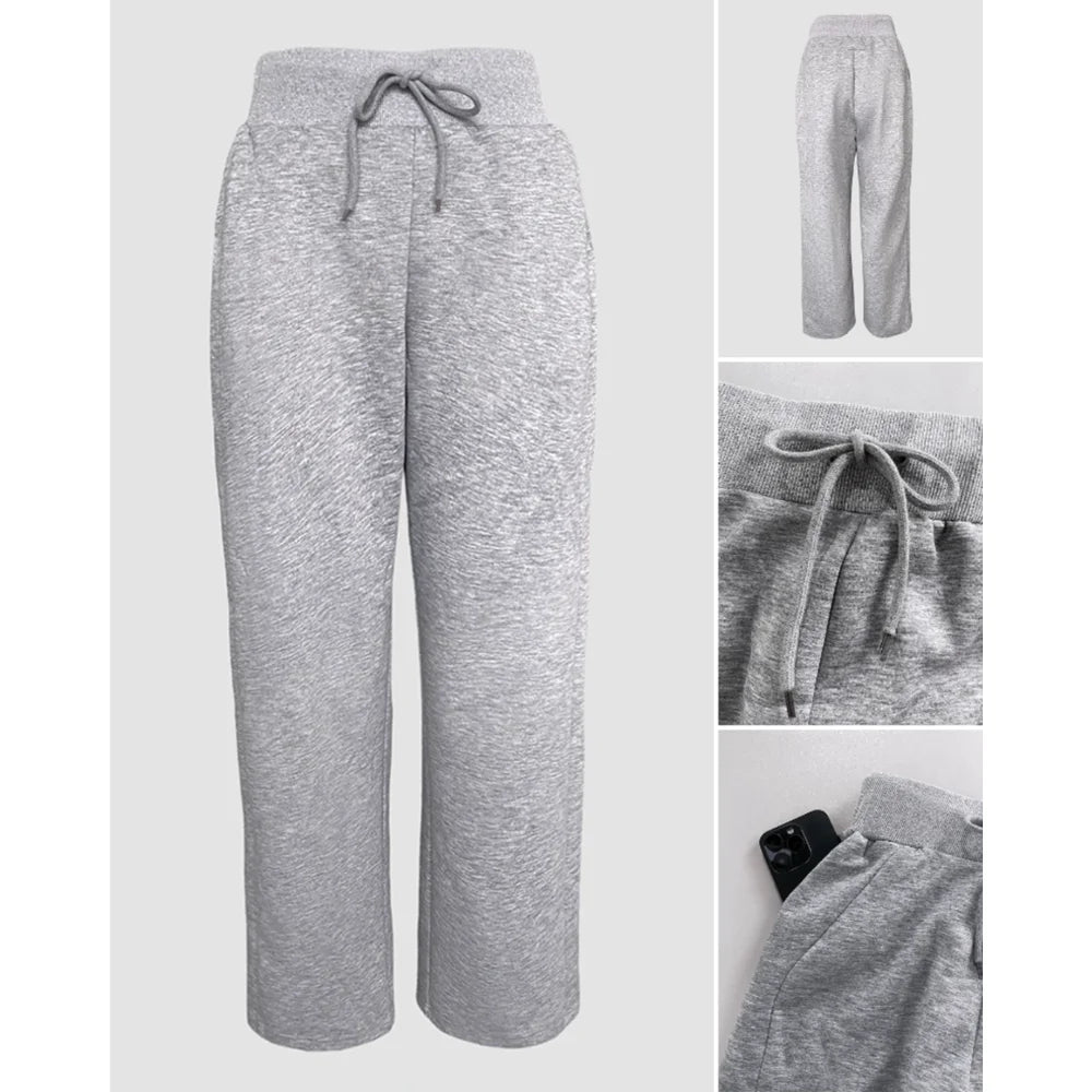 Elegant Two Pieces 	Tied Detail Hooded Long Sleeve Sweatshirt and Casual Wide Leg Sweatpants Set for Women Autumn Winter