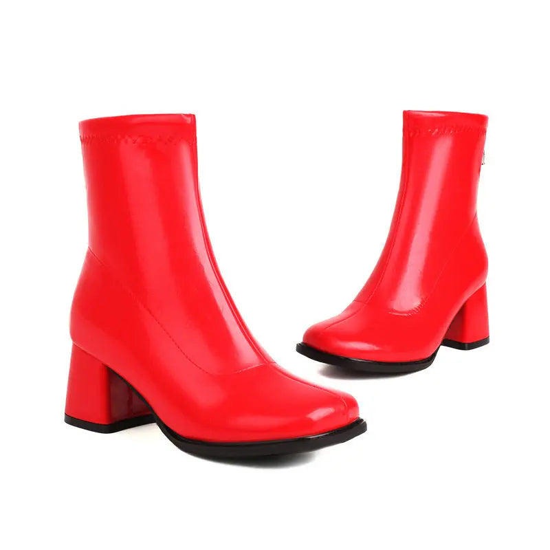 Elegant Warm Block Heel Zip-Up Ankle Boots for Women