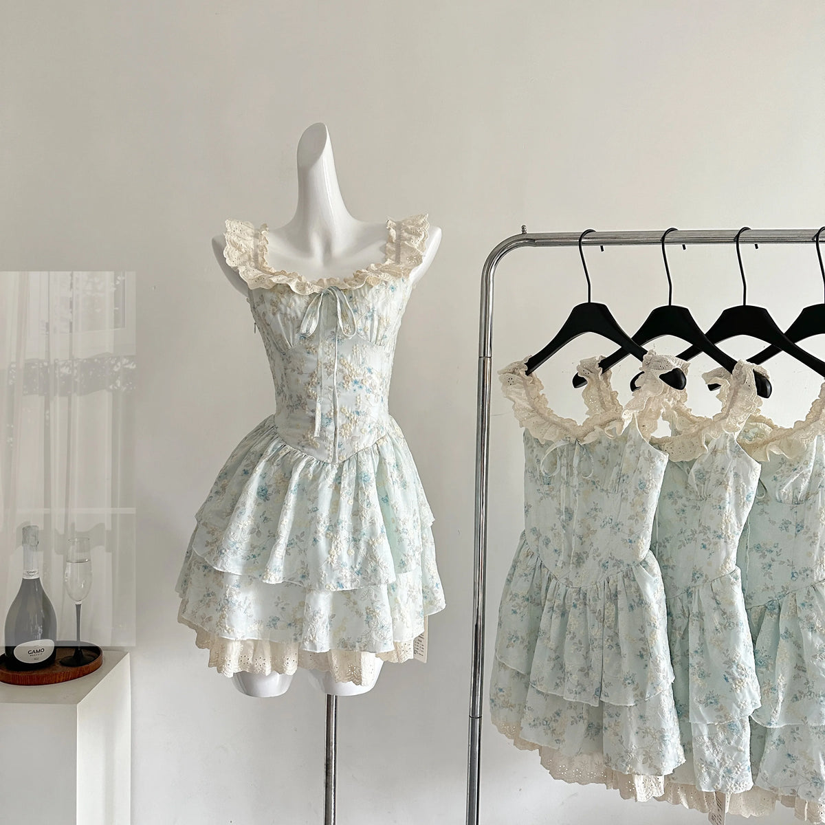 Floral Print Square Collar Mini Dress