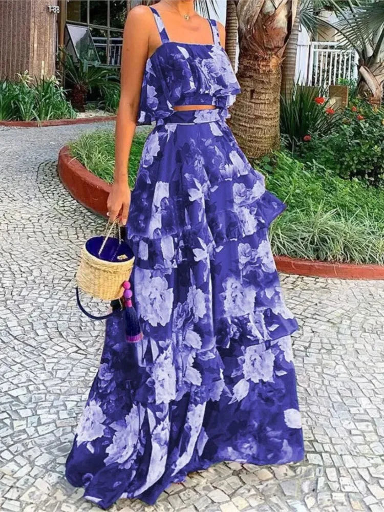 Printed Beach Vacation Style Two-Piece Set for Women