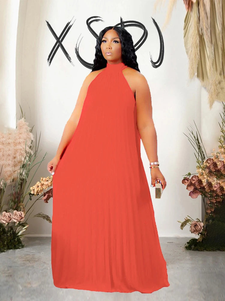 Chiffon Dresses for Women Long Elegant Evening Dress Big Size Round Woman Plus Size Sexy Pleated Halter Dress Summer Wear