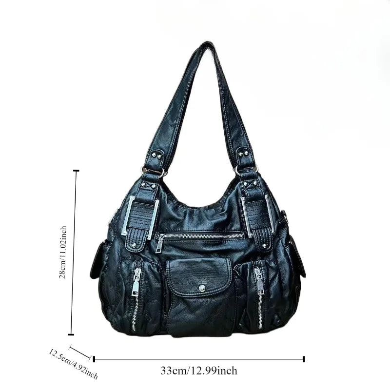 Y2K Multi-Pocket Motorcycle Shoulder Bag for Women