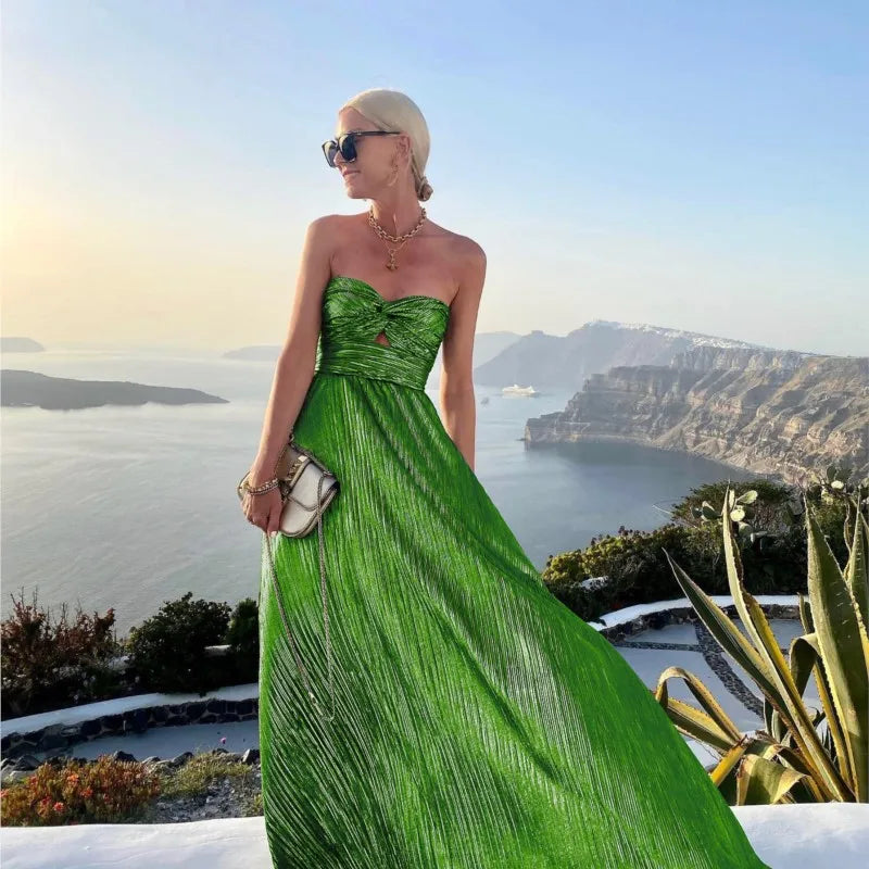 Sleeveless Chest Wrapping Dress Summer Women Sexy Hollow Out Solid Strapless Ladies Maxi Party Dress Fashion Streetwear