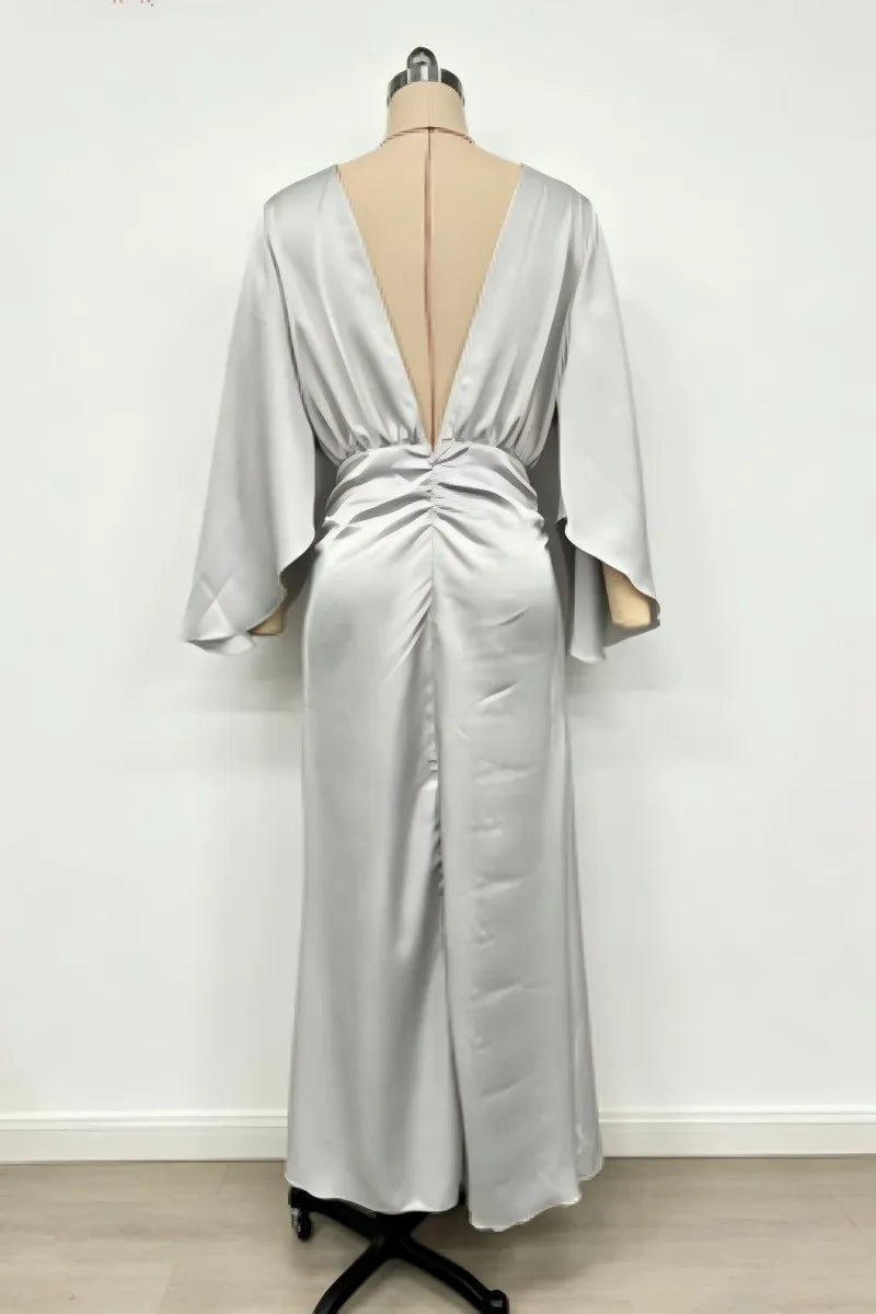 Satin Backless Ruched Evening Gown