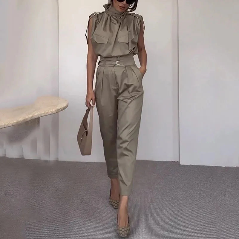 Chic Off Shoulder Sleeveless Two Piece Set for Women