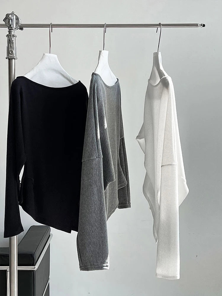Black Pleated Asymmetrical Collar Sweatshirt for Women