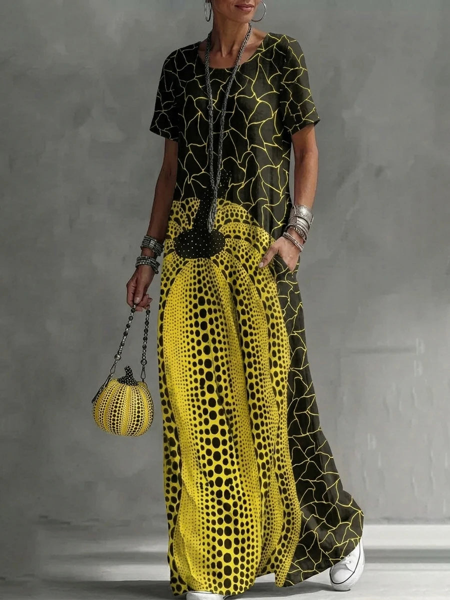 Casual Artistic Print Short Sleeve Maxi Dress For Women