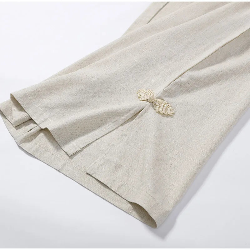 Casual Cotton Coat And Wide Leg Trouser Set for Women