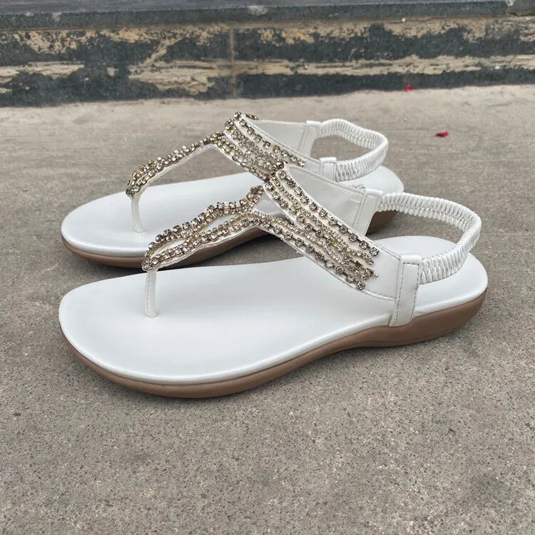 Comfortable Rhinestone Open Toe Flat Sandals for Women