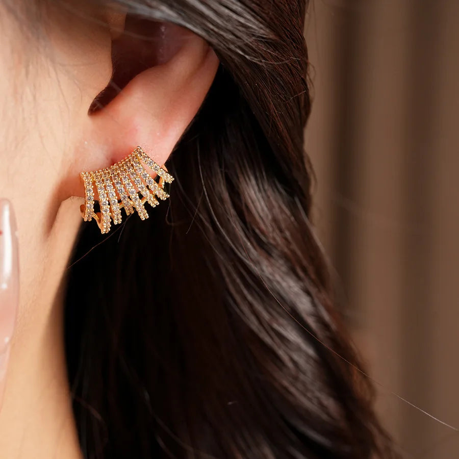 Gold Tone Curved Cubic Zirconia Earrings