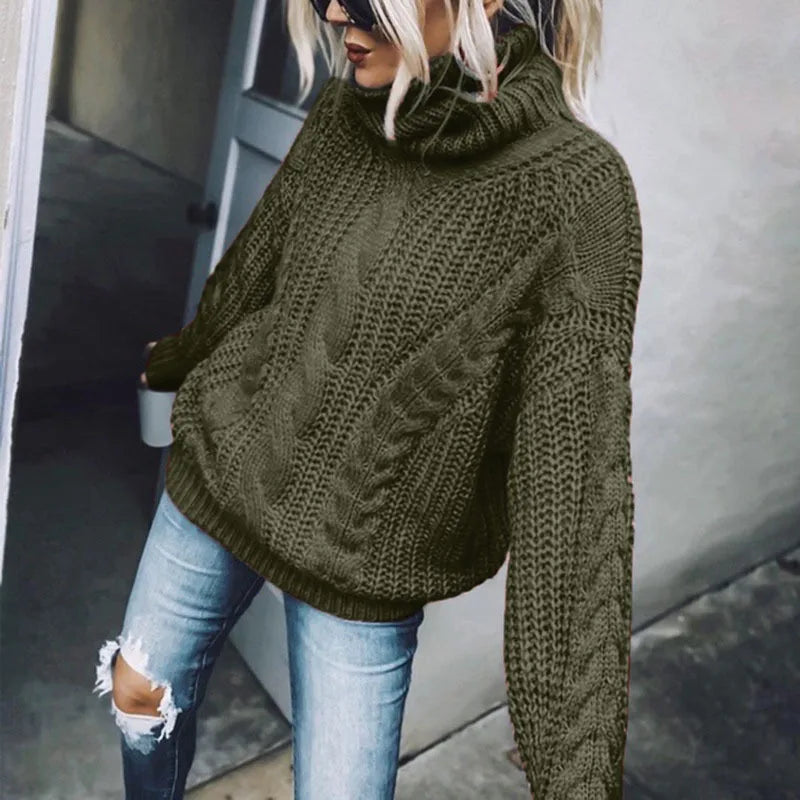 Oversized Chunky Knit Turtleneck Sweater for Women