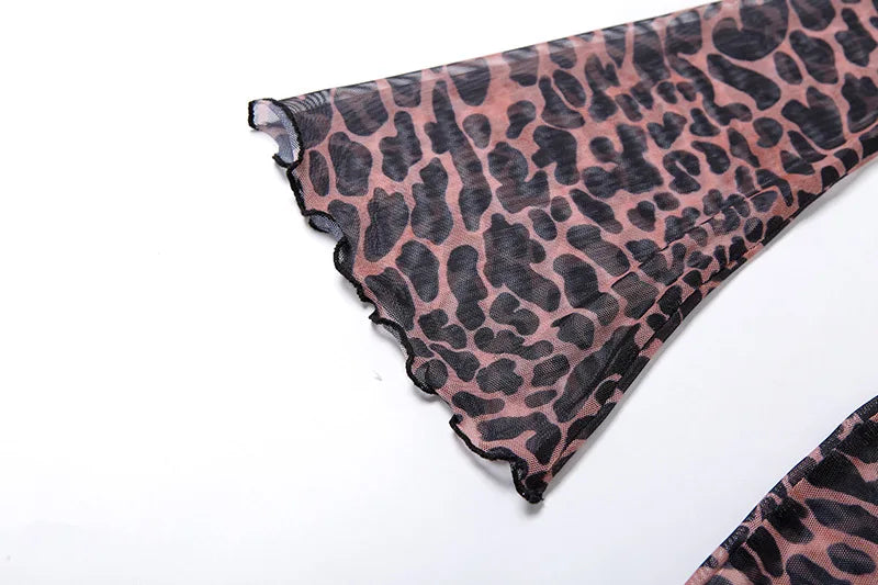 Leopard Print Backless Sheer Mesh Bodycon Dress for Women