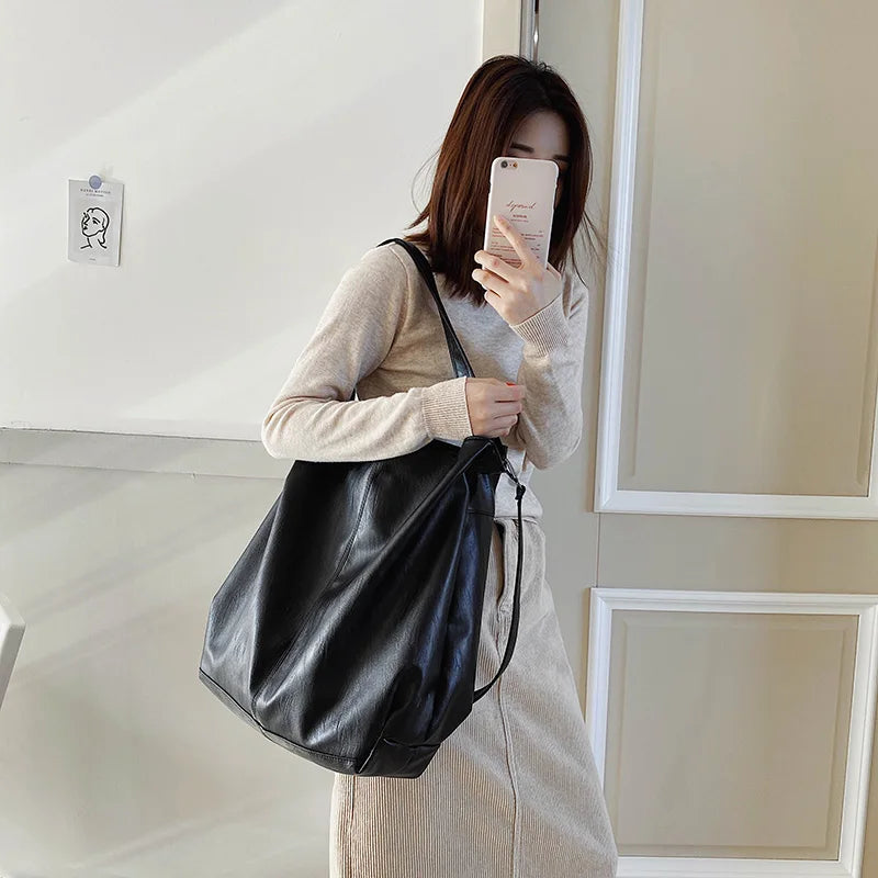 Oversized Leather Tote Bag With Dual Straps for Women