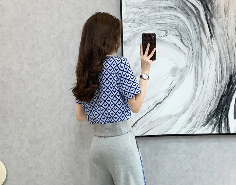 Checkered Casual High Waist Two Piece Set For Women
