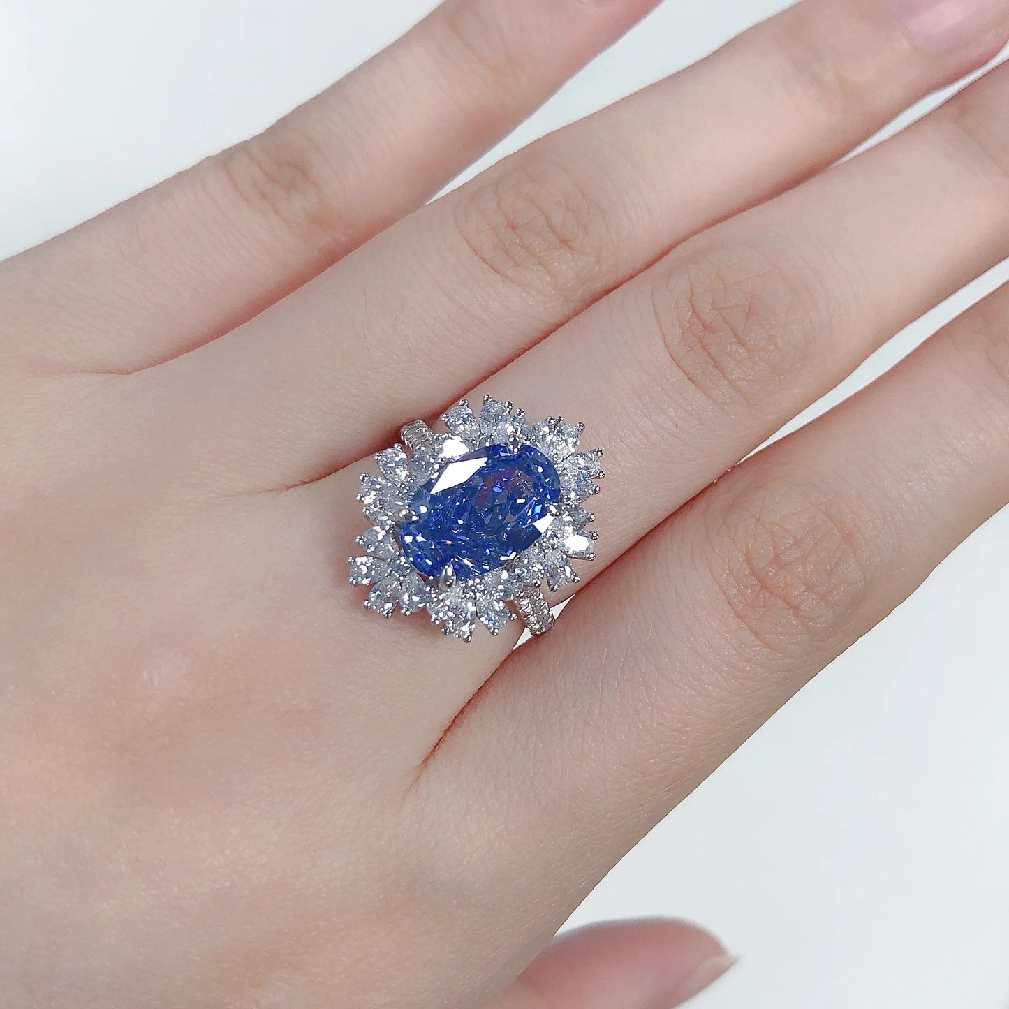 PANSYSEN Luxury 100% 925 Sterling Silver 4.5CT Oval Cut Sapphire High Carbon Diamond Ring Anniversary Party Fine Jewelry Gift