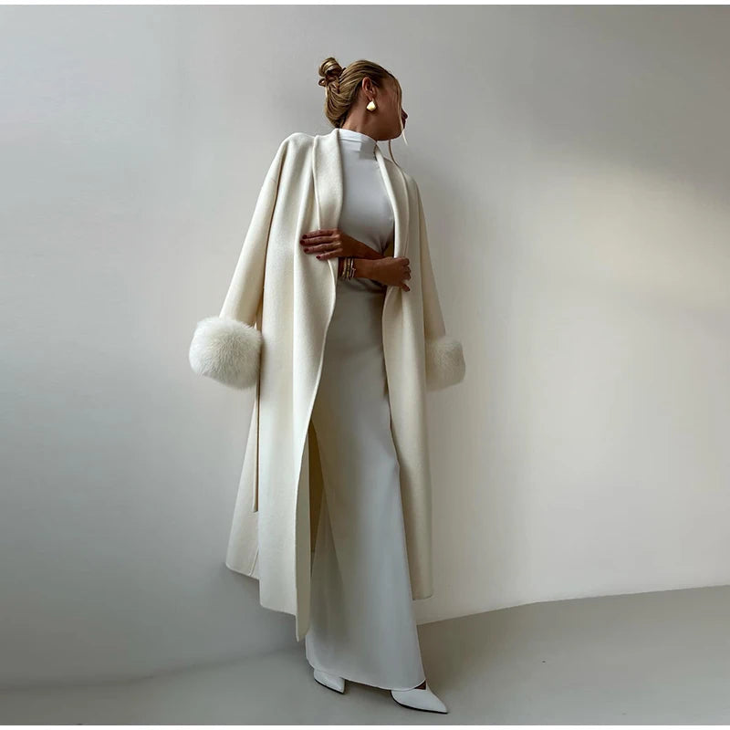 Elegant Longline Turn Down Collar Winter Coat for Women