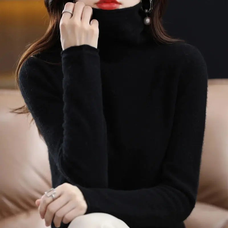 Wool Turtleneck Sweater With Stacked Collar for Women