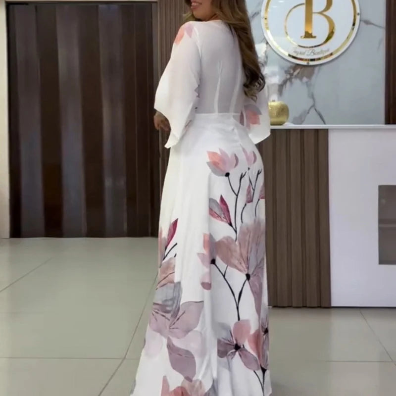 Bohemian V-Neck Hollow Out Short Sleeve Long Dress for Women