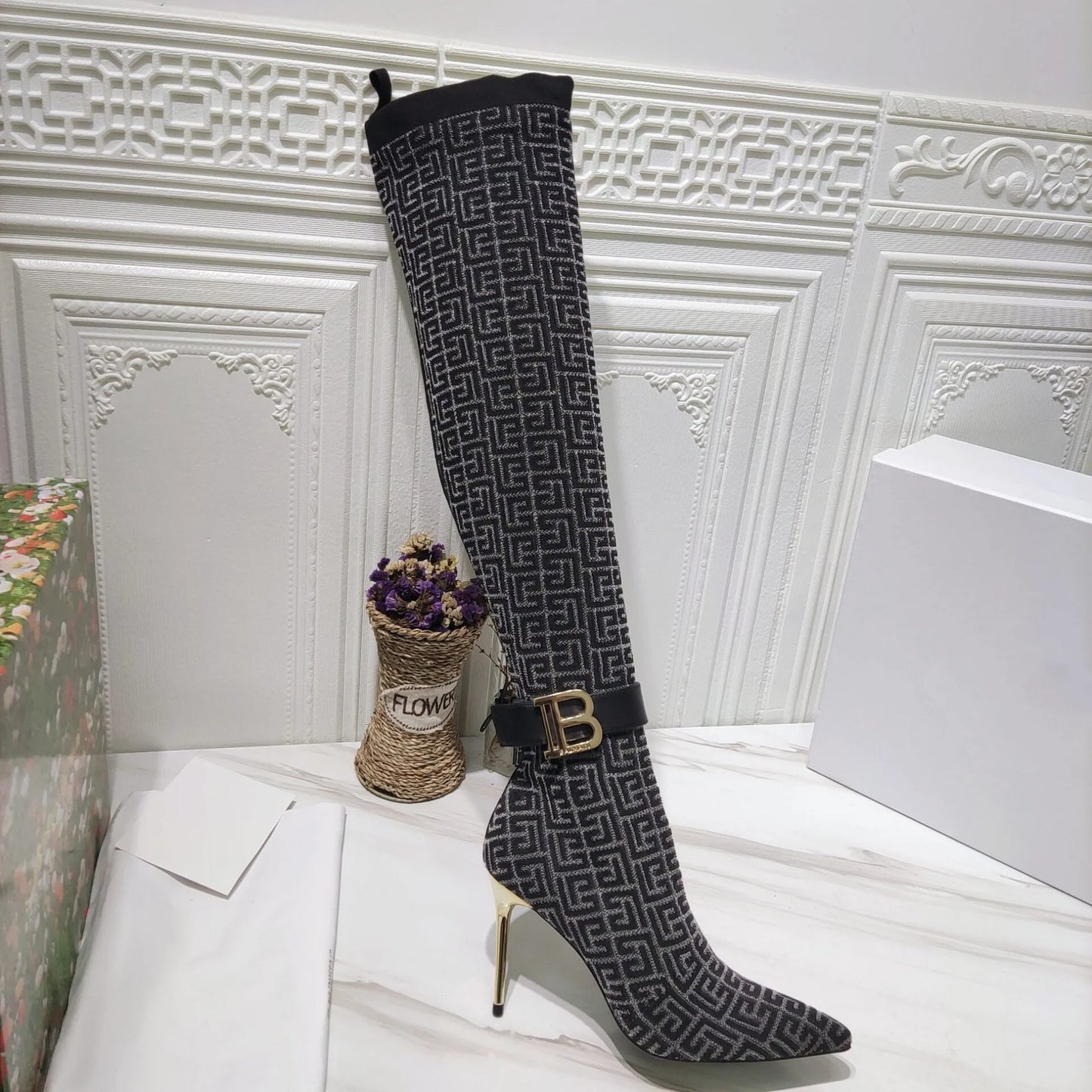 Over The Knee Stretch Pointed Toe With Buckle Sock Boots For Women