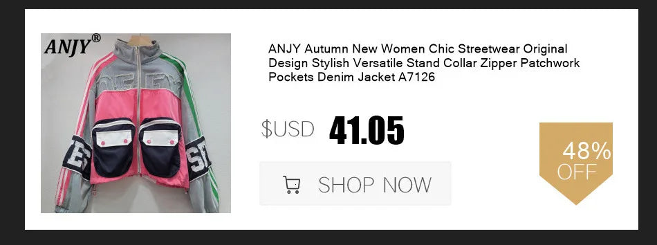 ANJY Autumn Winter New Women European Trendy Padded Coat Heavy-Duty Denim Patchwork Pocket Color-Block Hooded Down Jacket A12508