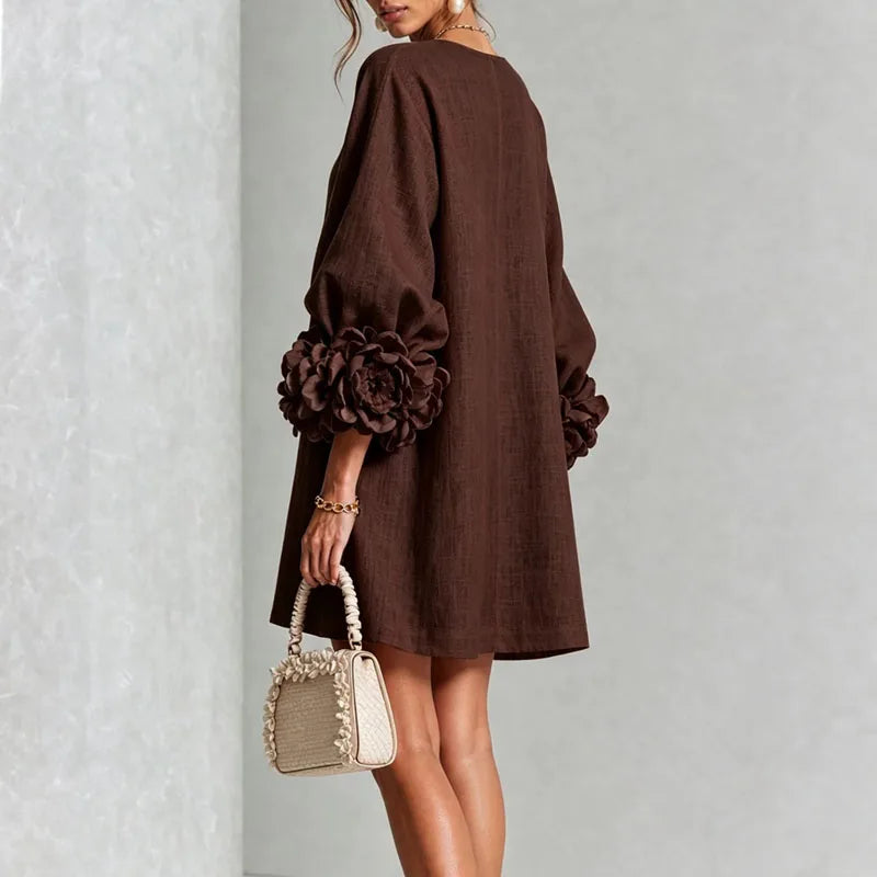 Elegant 3D Flower Bubble Sleeve Mini Dress for Women