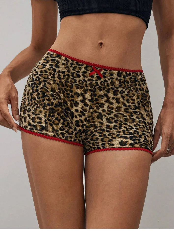 Leopard Print Two Piece Crop Top and Shorts Set for Women