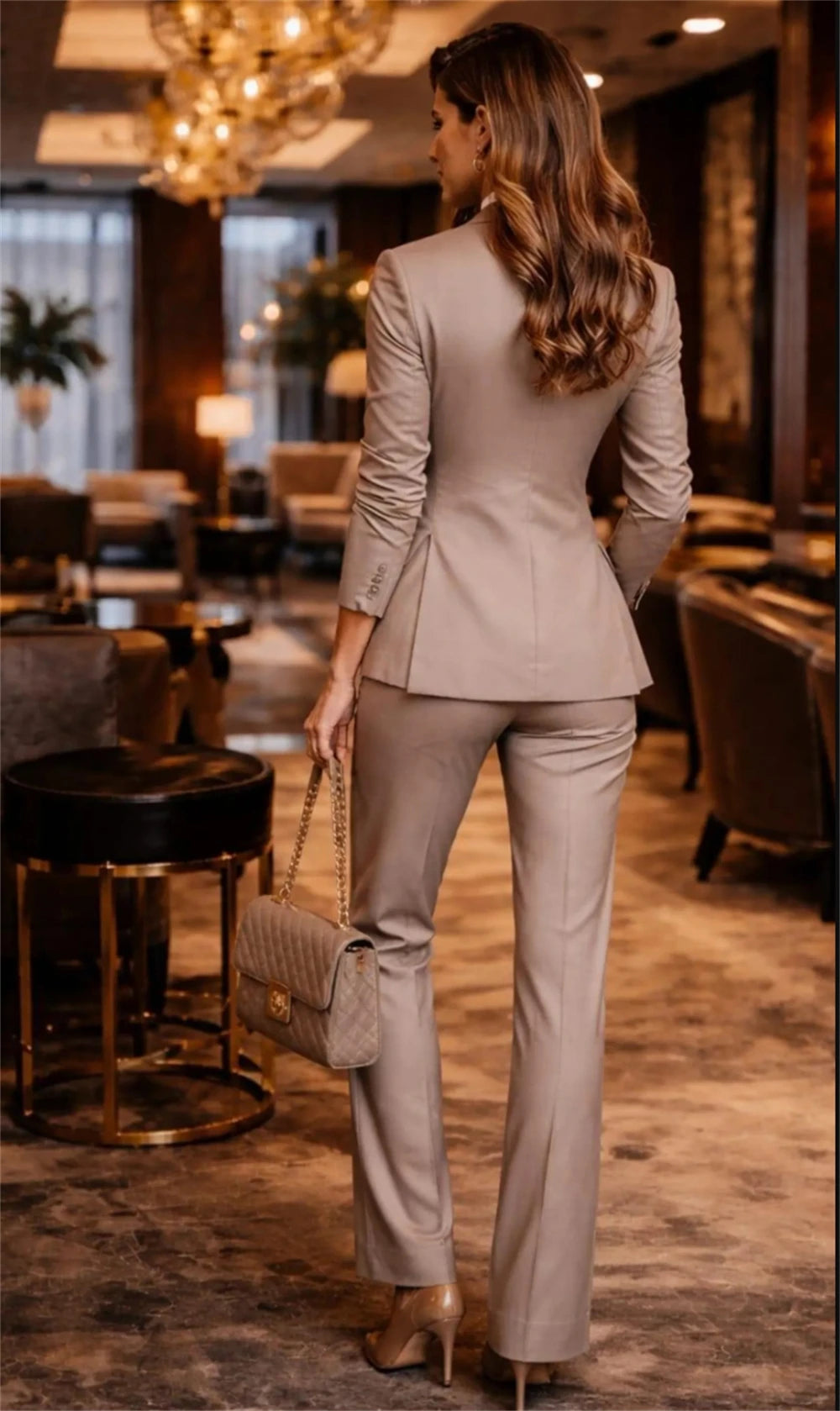 Elegant Beige Women's Suit 2 Pieces Blazer and Pants Set Formal Office Lady Blazer Set (Jacket+Vest+Pants) Tailor Made