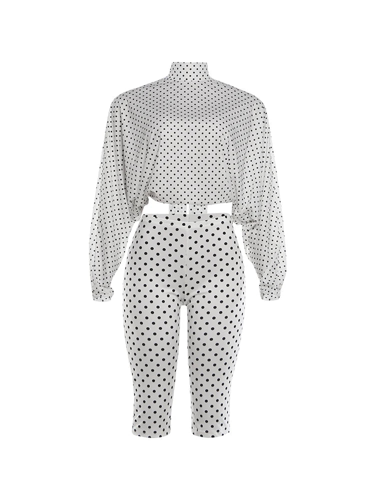 Polka Dot See Through Crop Top and Shorts Set for Women