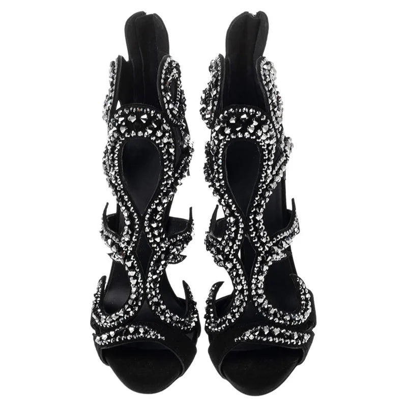 Crystal Embellished Stiletto Sandals With Zipper for Women