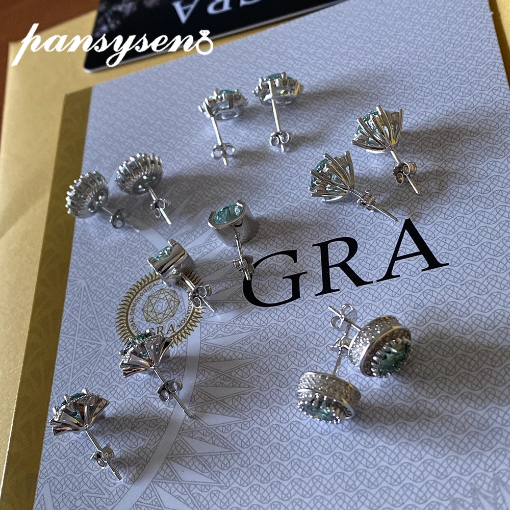 Stud Earrings With Blue Green Moissanite 2 Carat Total Elegant Timeless Style Gift