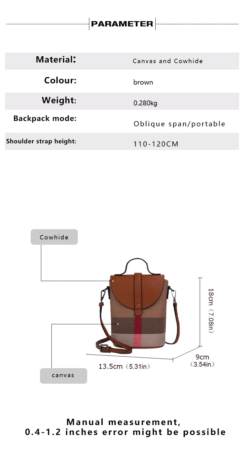 Compact Plaid Patchwork Canvas Crossbody Bag for Women