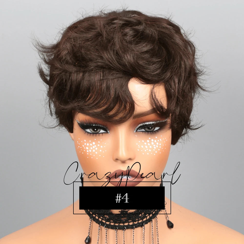 Light Brown Glueless Pixie Cut Human Hair Wig for Women