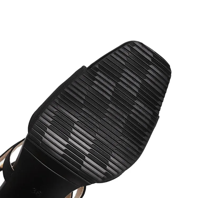 Square Heel Buckle Cross Strap Sandals