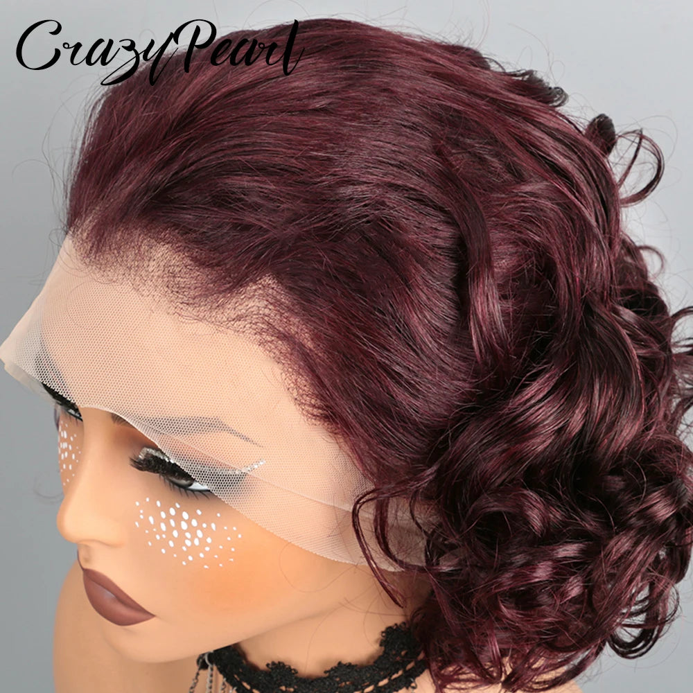 Burgundy Loose Wave Lace Front Human Hair Wig for Black Women