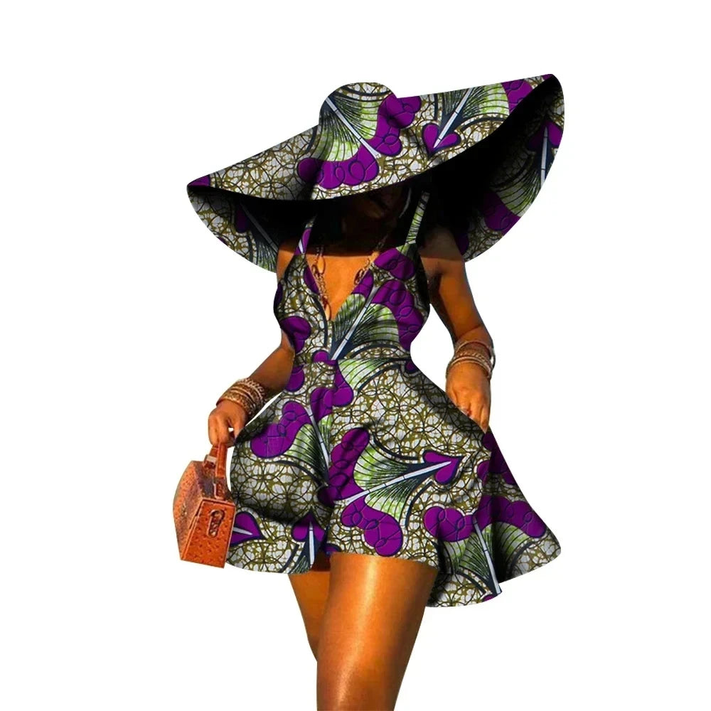 Sleeveless V Neck African Print Jumpsuit for Women