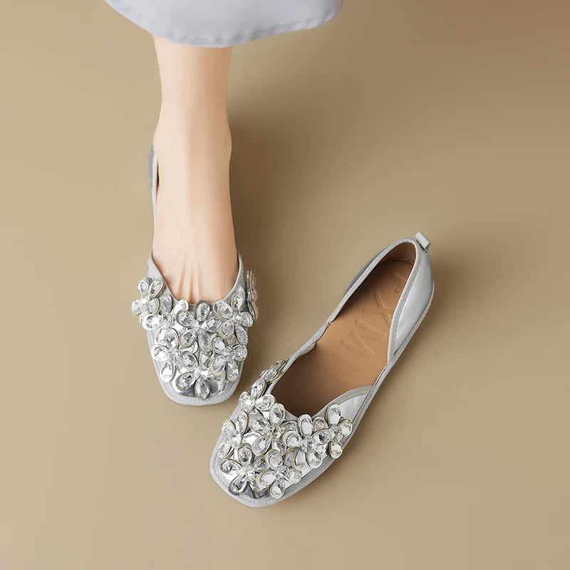 Luxurious Rhinestone Square Toe Slip On Mules for Women