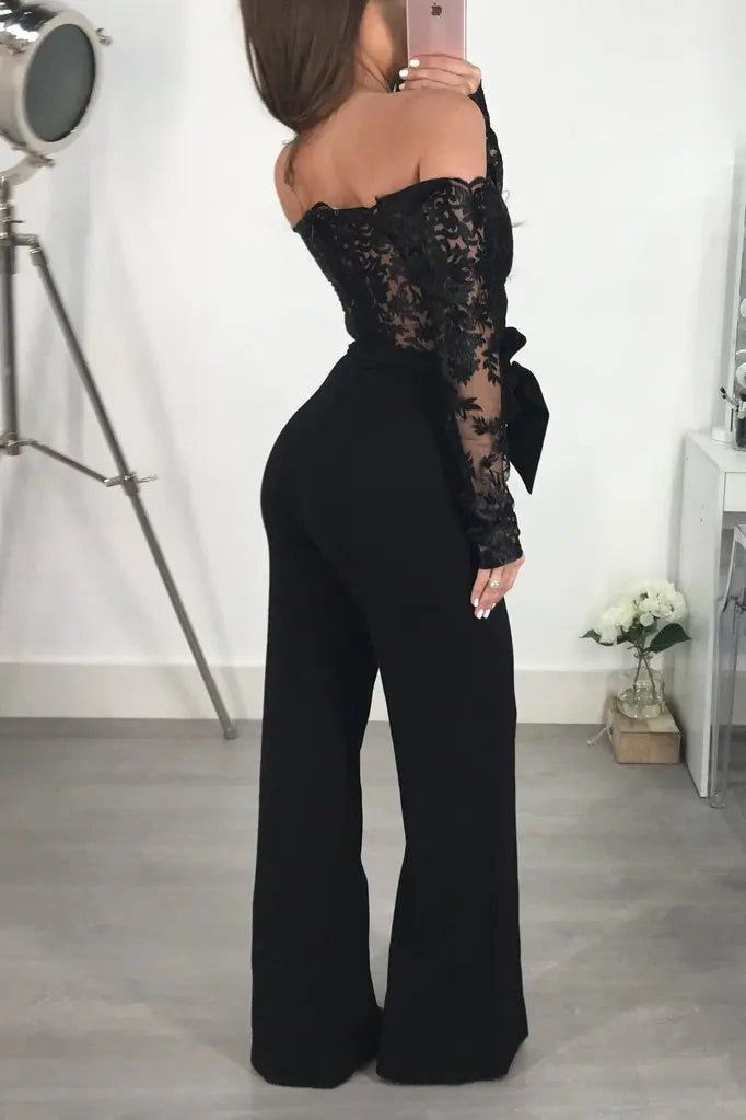 Elegant Lace Stitching Wide Leg Jumpsuit for Women