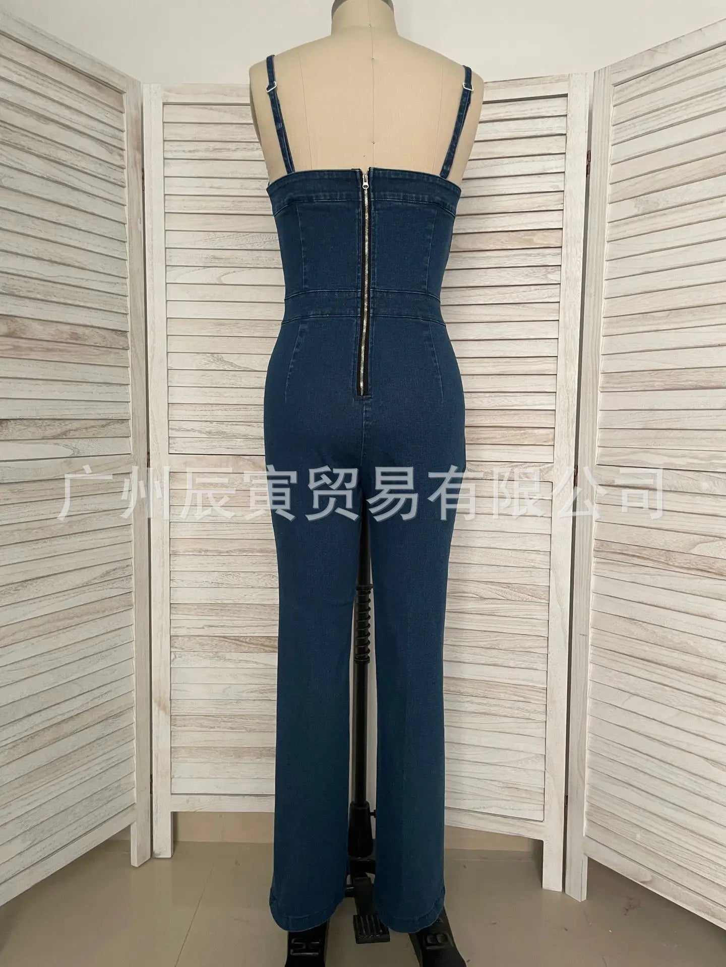 Stretch Denim Halter Jumpsuit with Slim-Fit Silhouette for Women