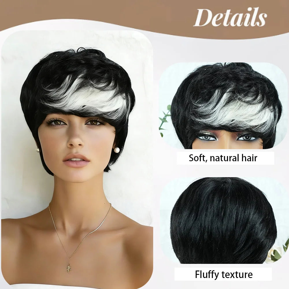 Short Pixie Remy Human Hair Wig With Bangs for Women