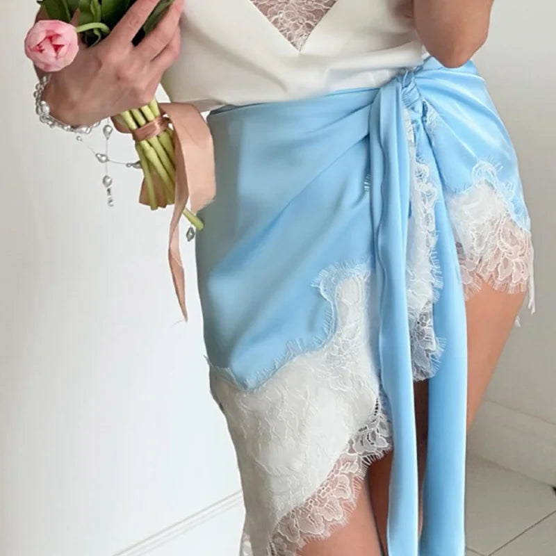 Elegant Lace Patchwork Loose Knee Length Dress for Women