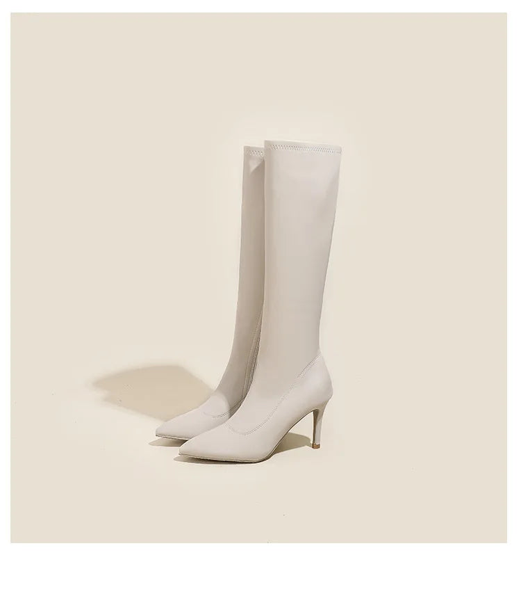 Patent Leather Pointed Knee High Boots