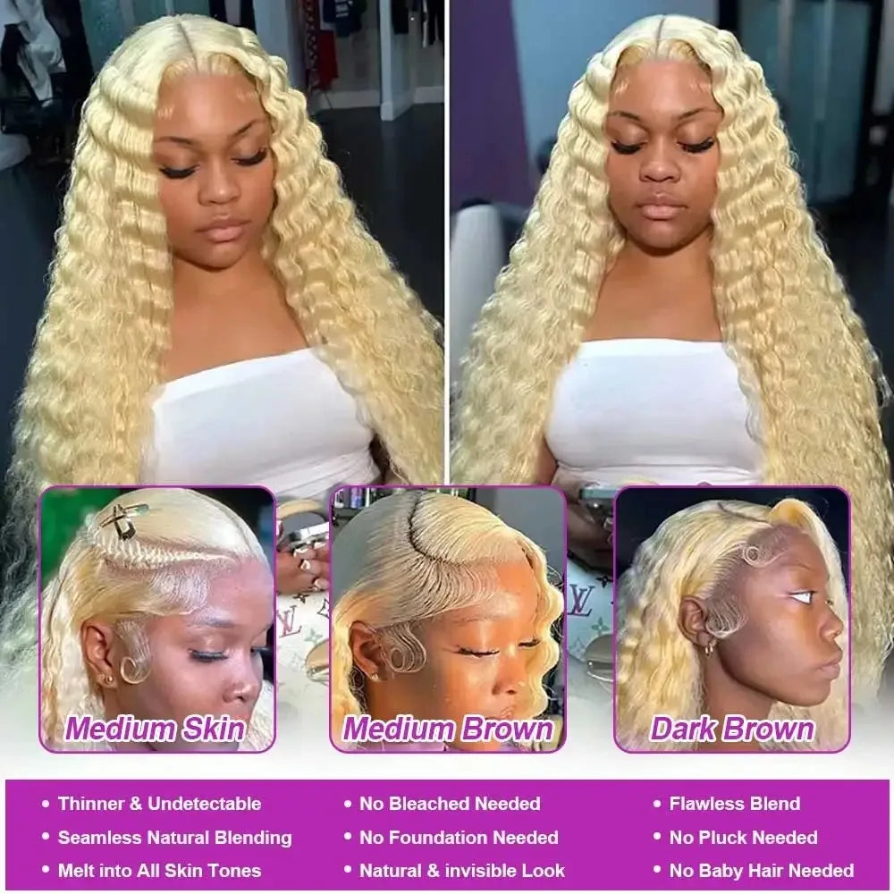 Honey Blonde Deep Wave Lace Front Human Hair Wig for Women