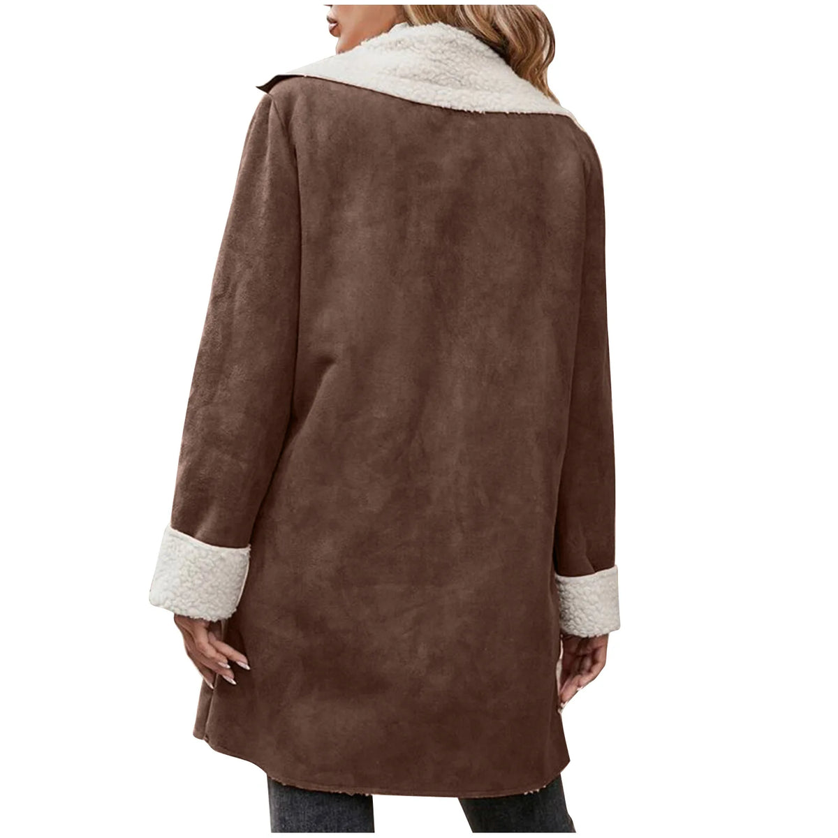 Warm Fleece Lined Suede Coat With Notch Lapel for Women