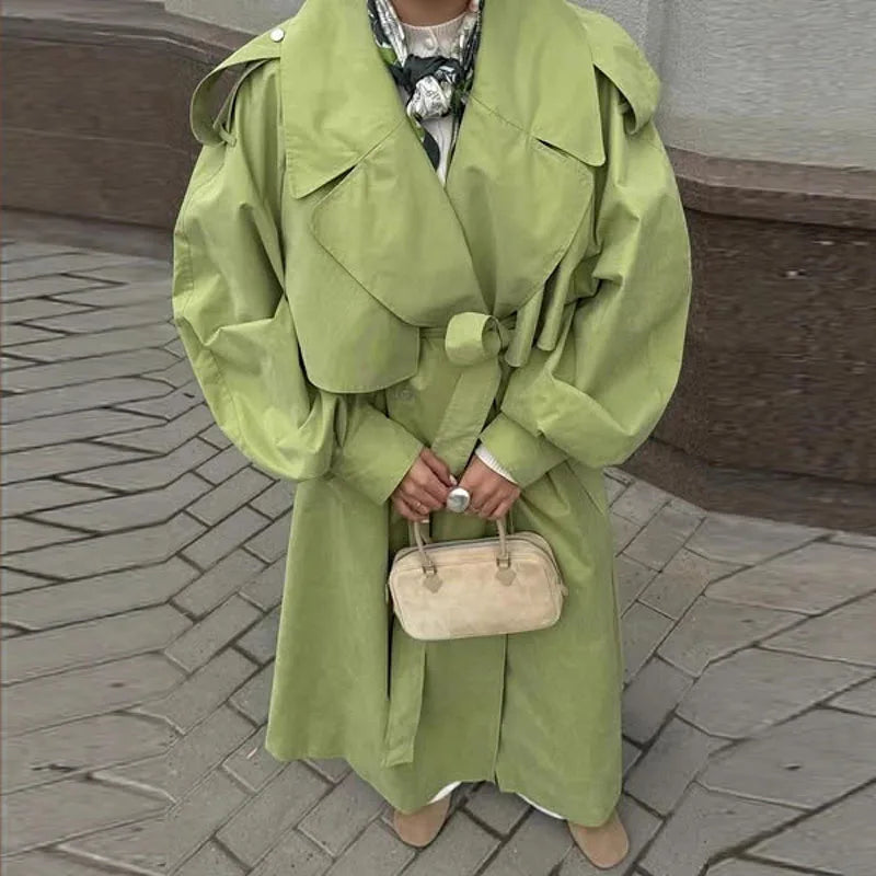 Turn-Down Collar Lace Up Windbreaker Coat For Women