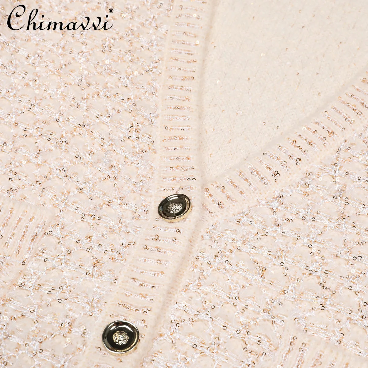 2025 Spring and Autumn New High-end Fashion Long-sleeved Sequined Knitted Cardigan Elegant Commuter V-neck Cardigan Top Jacket